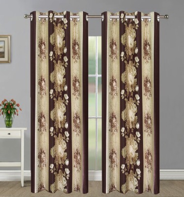 Home Candy 274 cm (9 ft) Polyester Long Door Curtain (Pack Of 2)(Floral, Brown)