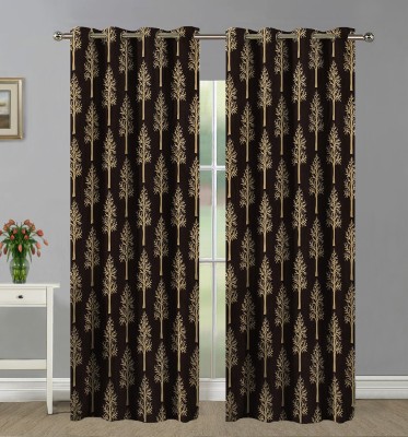Home Candy 213 cm (7 ft) Polyester Room Darkening Door Curtain (Pack Of 2)(Motif, Brown)