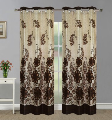 Home Candy 213 cm (7 ft) Polyester Semi Transparent Door Curtain (Pack Of 2)(Printed, Brown)