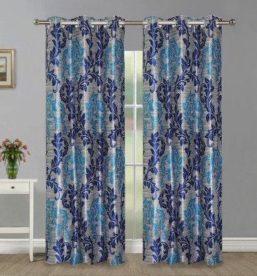 Home Candy 213 cm (7 ft) Polyester Door Curtain (Pack Of 2)(Printed, Blue)