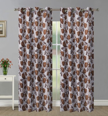 Home Candy 213 cm (7 ft) Polyester Room Darkening Door Curtain (Pack Of 2)(Floral, Brown)