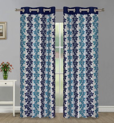 Home Candy 213 cm (7 ft) Polyester Door Curtain (Pack Of 2)(Printed, Blue)