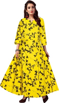 JWF Women Fit and Flare Yellow Dress