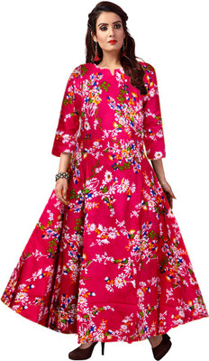 SILVER ORGANISATION Women Fit and Flare Pink Maxi/Full Length Dress