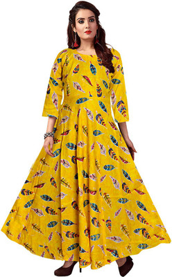 SILVER ORGANISATION Women Fit and Flare Yellow Maxi/Full Length Dress