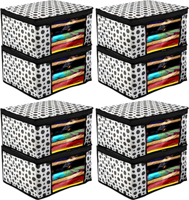 Billion Designer Polka Dots Design 8 Piece Non Woven Fabric Saree Cover/ Clothes Organiser For Wardrobe Set with Transparent Window, Extra Large,(Black & White) - BILLION38097 BILLION038097(Black & White)