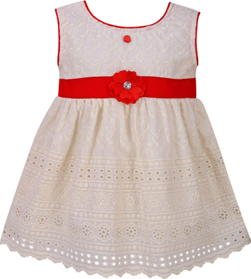 LITTLE PANDA Indi Girls Midi/Knee Length Casual Dress(Beige, Sleeveless)
