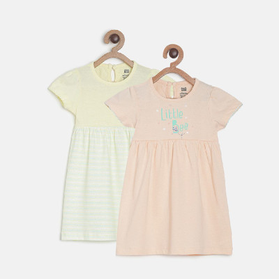 MINI KLUB Girls Midi/Knee Length Casual Dress(Multicolor, Short Sleeve)