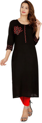Vastranikhar Women Embroidered Straight Kurta(Black)