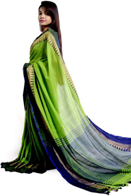 sourav biswas Temple Border, Solid/Plain Tant Pure Cotton Saree(Multicolor)