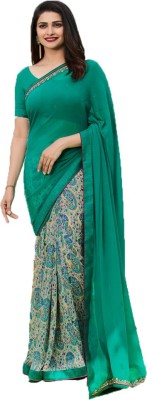 JVG CREATION Digital Print, Solid/Plain Bollywood Georgette, Lace Saree(Green)