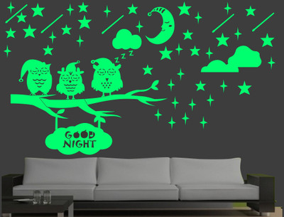 creative kraft 5 cm Glow in Dark Owl on tree with Galaxy Stars & Moon Glow in the Dark Sticker(Pack of 1)