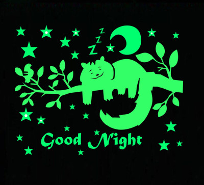 creative kraft 160 cm Glow in Dark star moon & smiley cat on tree for your home Glow in the Dark Sticker(Pack of 1)