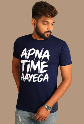 Reya Printed Men Round Neck Dark Blue T-Shirt