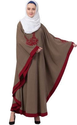 shanaz fashion Crepe, Georgette Solid Abaya With Hijab(Beige)