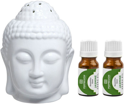 PEEPRESION Jasmine Aroma Oil, Diffuser Set Tlight Buddha Head Air Freshener(3 x 6.67 ml)