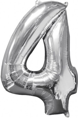 Jolly Party Solid Premium Quality 4 number foil balloon for Birthday & other party Decoration Balloon(Silver, Pack of 1)