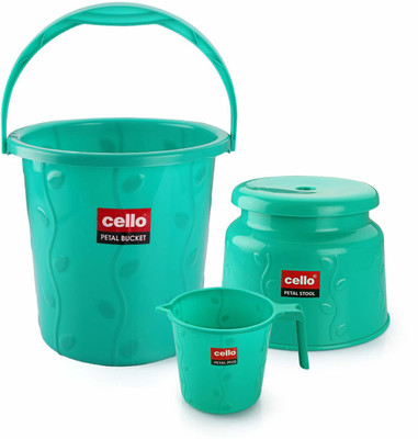 Cello Petal Bathroom Set Of 3 Pcs, Small 18 L Plastic Bucket  (Green) For Rs. 575 @ 50 %
