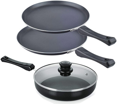 NIRLON Aluminium Non-Stick Induction Friendly Tawa and Fry Pan Kitchen Cooking Combo Set Induction Bottom Non-Stick Coated Cookware Set(Aluminium, 3 - Piece)