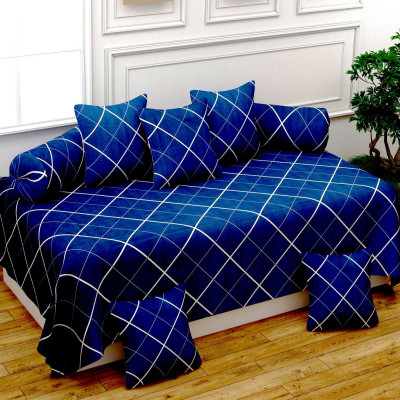 CASTIQA Polycotton Checkered Diwan Set(Dark Blue)