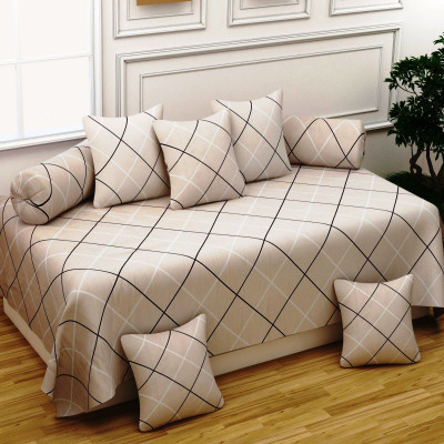 CASTIQA Polycotton Checkered Diwan Set(Beige)
