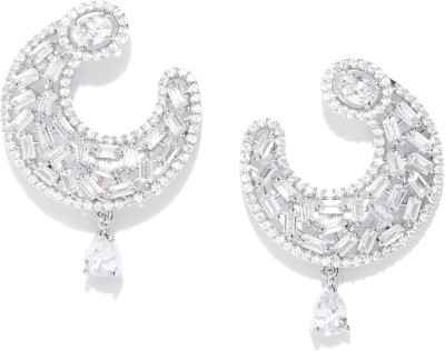 Priyaasi Rhodium-Plated American Diamond Silver Drop Earrings for Girls & Women Brass Drops & Danglers