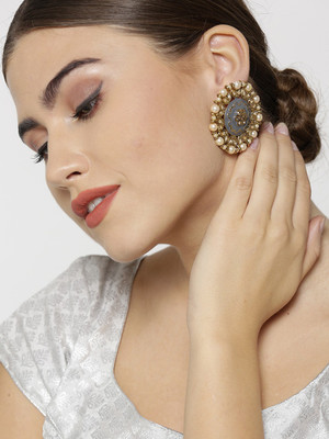 Priyaasi Gold Plated Kundan And Stone Studded With Pearls Round Shape Pearl Brass Drops & Danglers