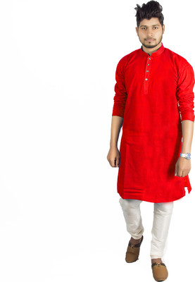 Full Stop Apparel Men Solid Straight Kurta(Red)