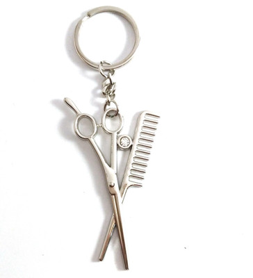 Isk Scissor Comb Hairdresser Theme Silver Keychain Key Chain