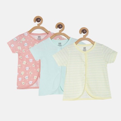 MINI KLUB Baby Girls Striped Pure Cotton Regular T Shirt(Multicolor, Pack of 3)