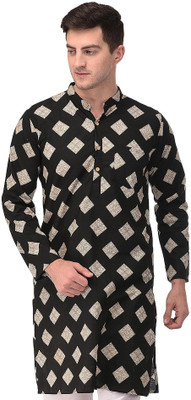 spack jerrow Men Printed Straight Kurta(Black)