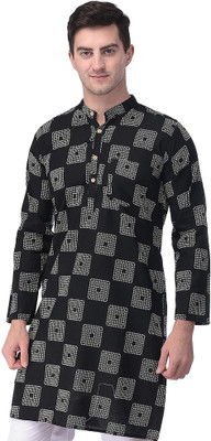 spack jerrow Men Printed Straight Kurta(Black)