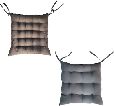 PUMPUM Polyester Fibre Solid Chair Pad Pack of 2(Grey & Brown)
