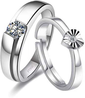 MYKI Valentine Special Gift Titanium Couple Rings Stainless Steel Swarovski Zirconia Silver Plated Ring Set