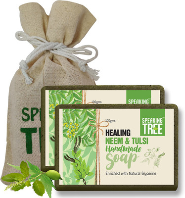 Speaking tree Healing Neem and Tulsi Handmade Soap - 100gms each Pack of 2(200 g)