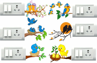 Decor Villa 12 cm Birds Switch Board Removable Sticker(Pack of 6)