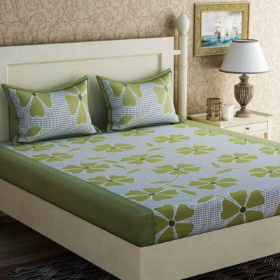 Sna Creation 240 TC Polyester Double Abstract Flat Bedsheet(Pack of 1, Green)