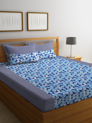 Fashion String 120 TC Microfiber Double Printed Flat Bedsheet(Pack of 1, Blue)