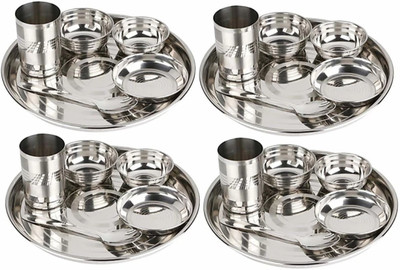 KIARAA Pack of 24 Steel dmark Dinner Set(Silver)
