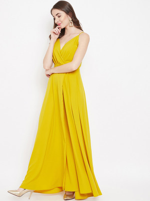 Berrylush Women Fit and Flare Yellow Maxi/Full Length Dress