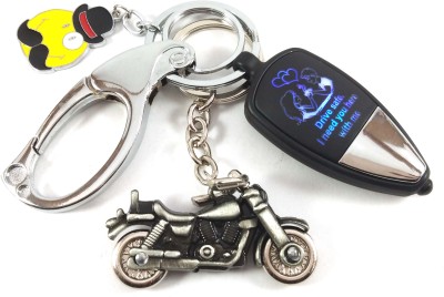 Isk Best High Quality Black Silver Drive Safe Moustache Smiley and Royal Bullet Bike Keychains Key Chain