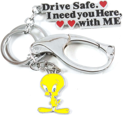 Isk high Quality Drive Safe Silver Black Locking with Mini Tweety Keychain Key Chain