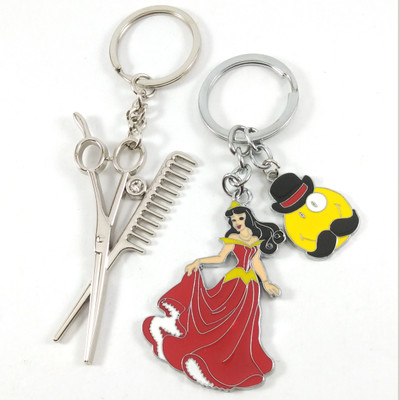 SHOKY LOOKS Scissor Comb Hairdresser Theme Silver and red Cinderella Key Chain