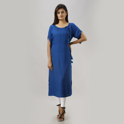 SGRF Women Solid Straight Kurta(Blue)