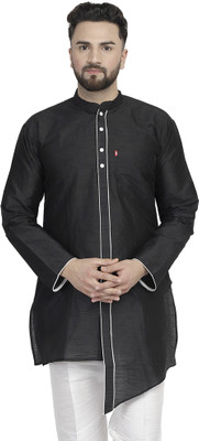 B BEN Men Solid Trail Cut Kurta(Black)