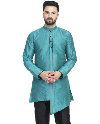 B BEN Men Solid Trail Cut Kurta(Green)