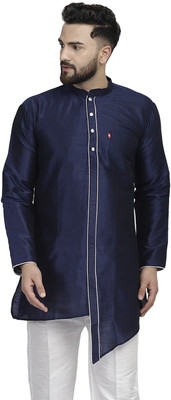 B BEN Men Solid Trail Cut Kurta(Dark Blue)