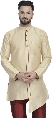 B BEN Men Solid Trail Cut Kurta(Gold)