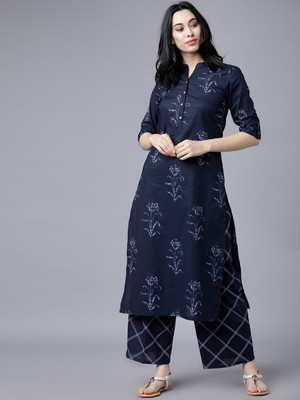 Style N Shades Women Printed Straight Kurta(Dark Blue)