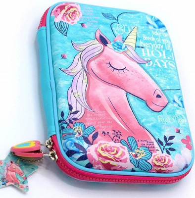 Definite Unicorn Blue Hardtop Multipurpose Pencil Case Organiser for School Unicorn Art EVA Pencil Box(Set of 1, Light Blue)
